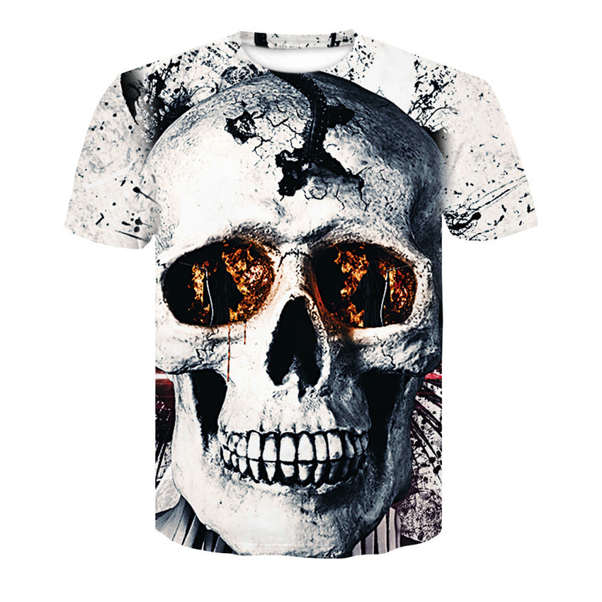 Men's T-Shirt 3d Skull Poker-Fashion Round-Neck Short-Sleeved