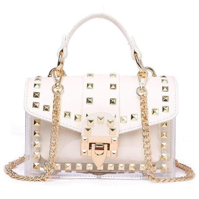 Transparent studded shoulder bag