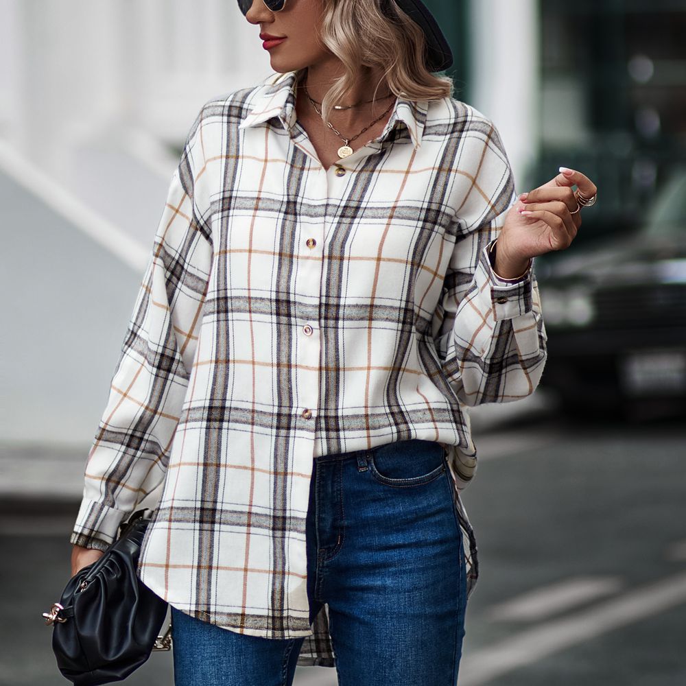 Women's New Casual Loose Boyfriend Plaid Shirt