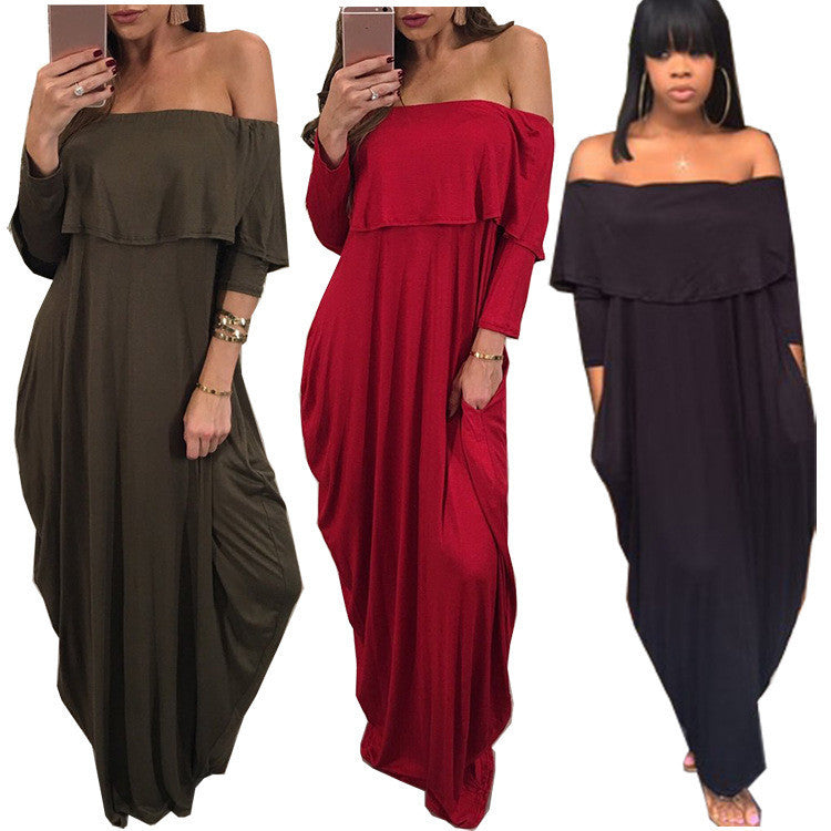 Women's Ruffled Off-shoulder Long Sleeve Dress