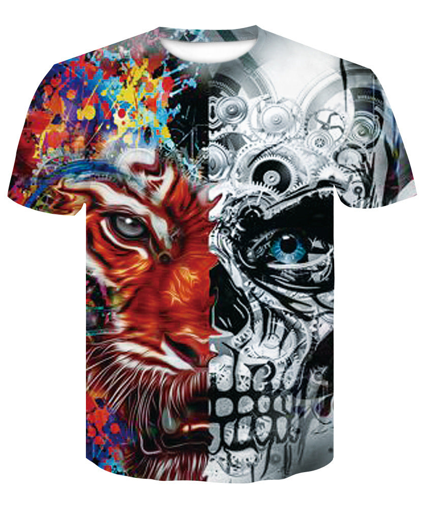 Men's T-Shirt 3d Skull Poker-Fashion Round-Neck Short-Sleeved