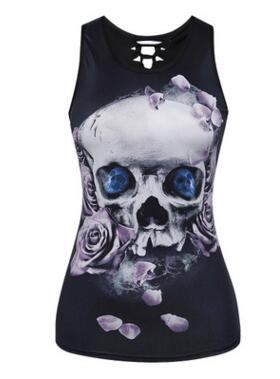 Women Sleeveless Tank Top 3D Flower Skull