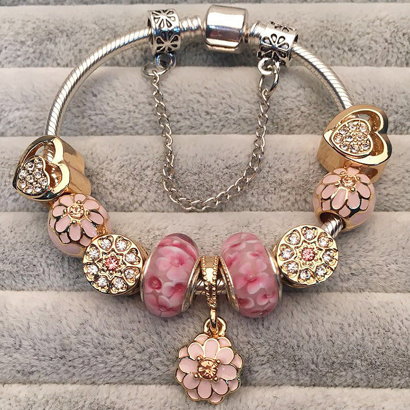 Pink Glass Bead DIY Beaded Bracelet