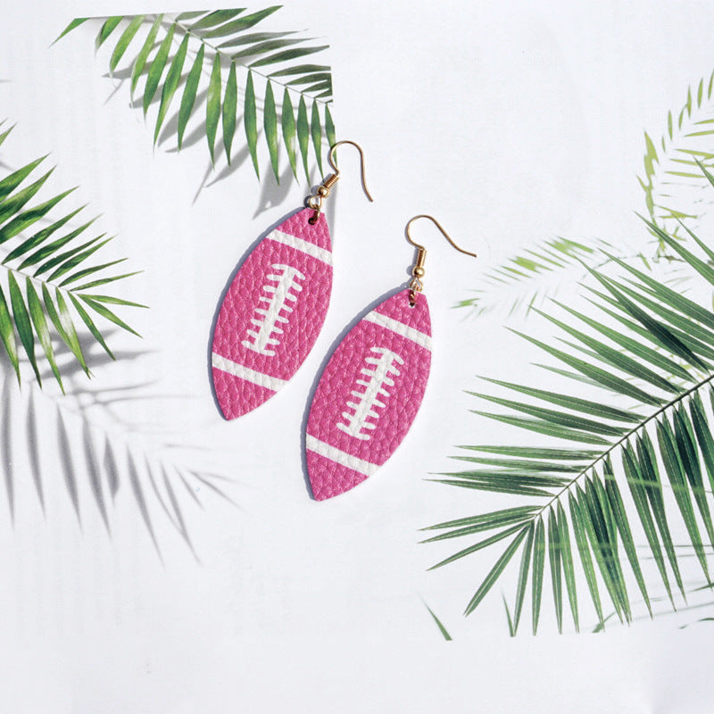 Trendy Soft Football PU Leather Leaf Earrings