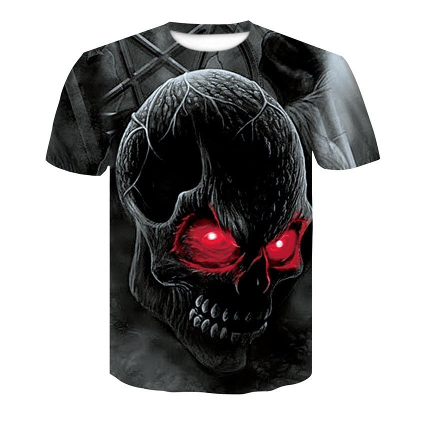 Men's T-Shirt 3d Skull Poker-Fashion Round-Neck Short-Sleeved