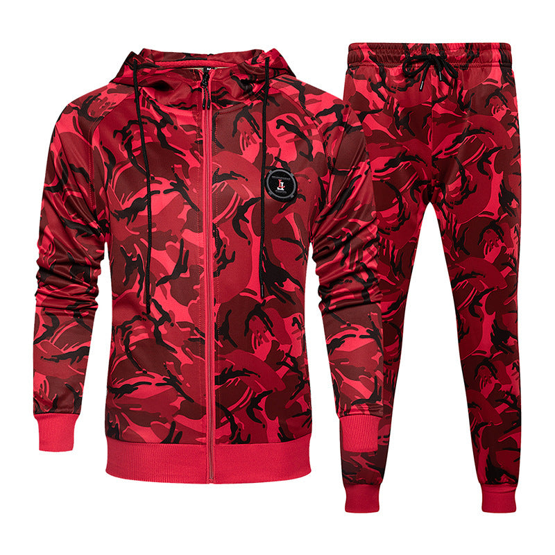 Men's hooded camouflage sportswear two-piece suit