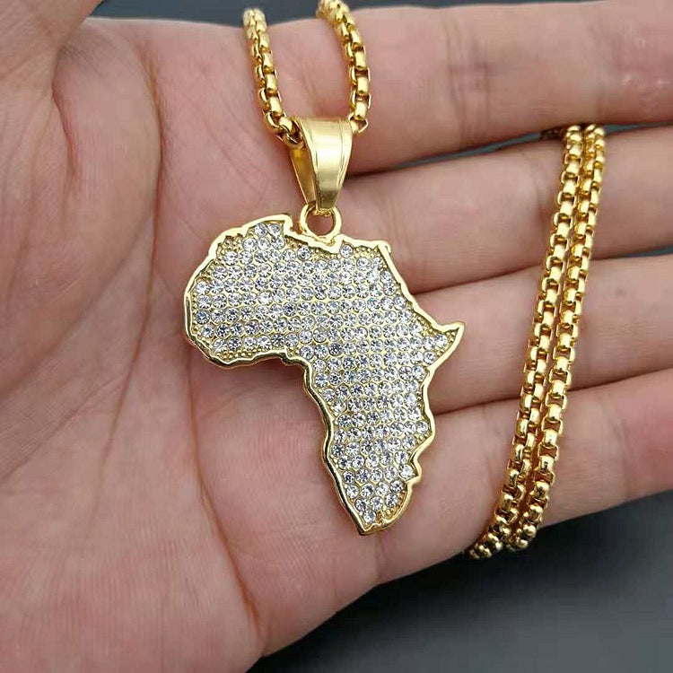 Diamonds Africa map pendant necklace