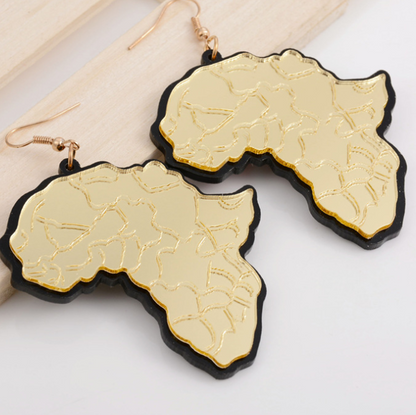 Golden Africa map pendant Earrings