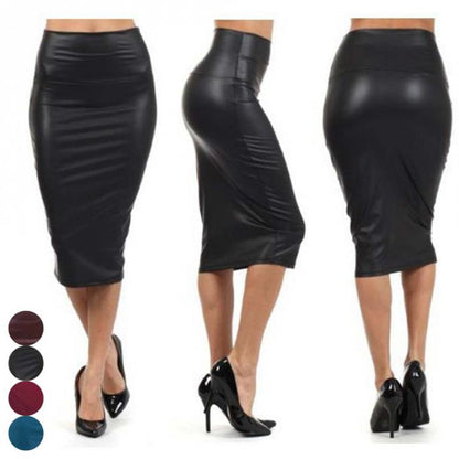 Women High Waist Faux Leather Pencil Skirt Bodycon Office Skirts