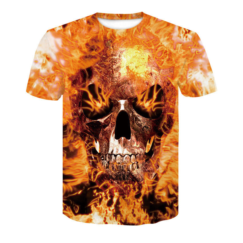 Men's T-Shirt 3d Skull Poker-Fashion Round-Neck Short-Sleeved