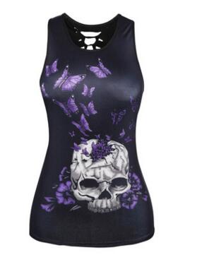 Women Sleeveless Tank Top 3D Flower Skull