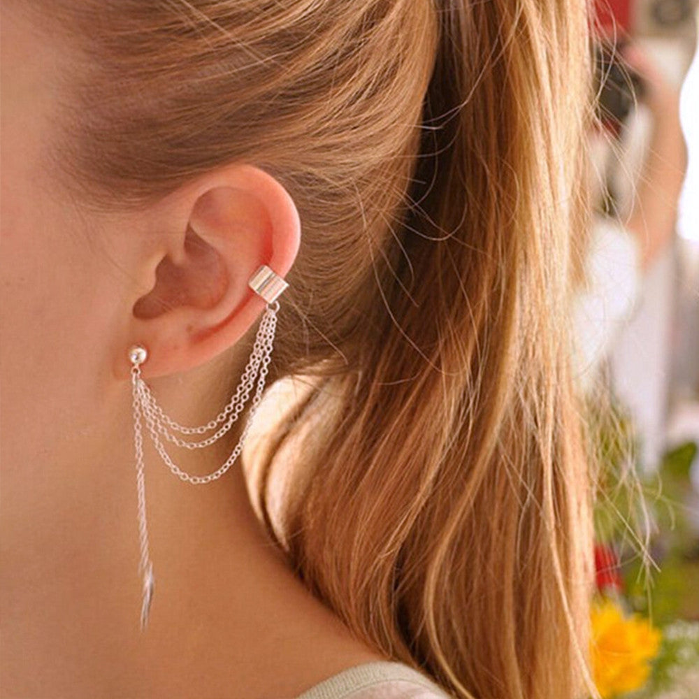 Metal leaf leaf tassel earrings with ear clip