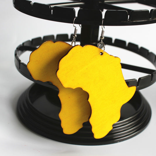 Wood Africa Map Earrings