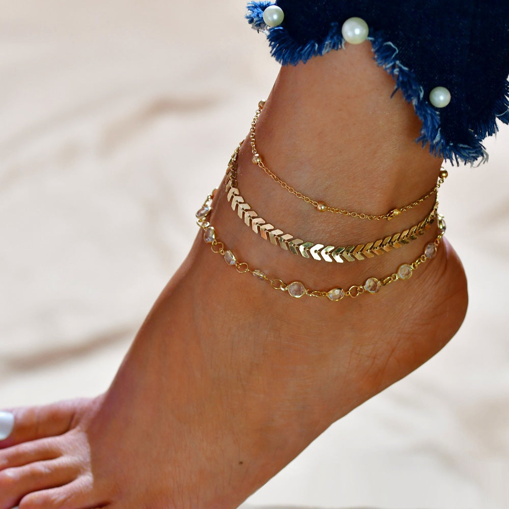 Multilayer Airplane Crystal Beach Anklet