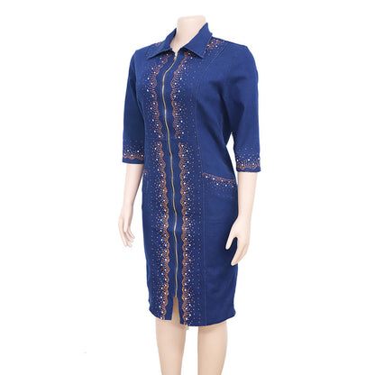 Washed Denim Print African Dress