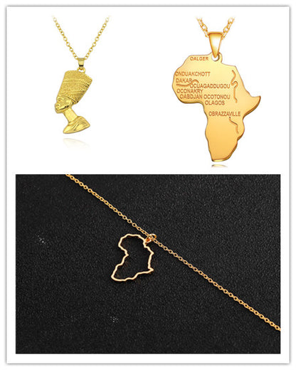 Outline africa map clavicle necklace