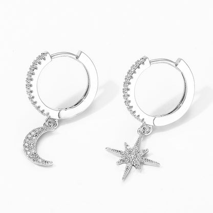 Fashion Star Moon Asymmetric Earrings