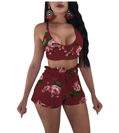 Printed Two-Piece Wrap Chest Shorts Nightclub Outfit