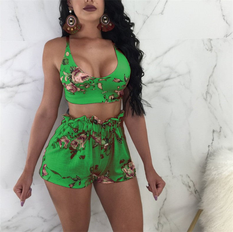 Printed Two-Piece Wrap Chest Shorts Nightclub Outfit