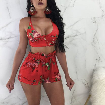 Printed Two-Piece Wrap Chest Shorts Nightclub Outfit