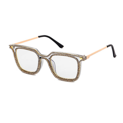 Square Point Drill Leopard Pattern Frame Diamond Sunglasses