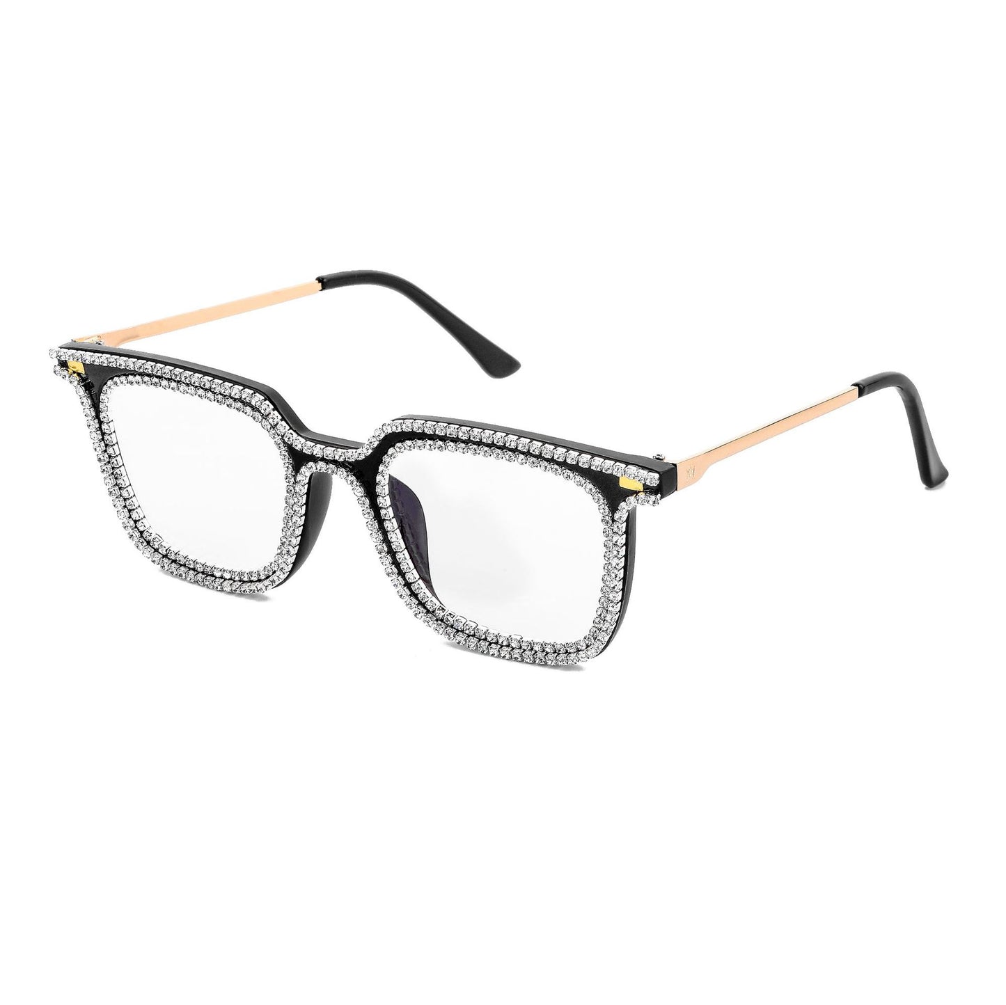 Square Point Drill Leopard Pattern Frame Diamond Sunglasses