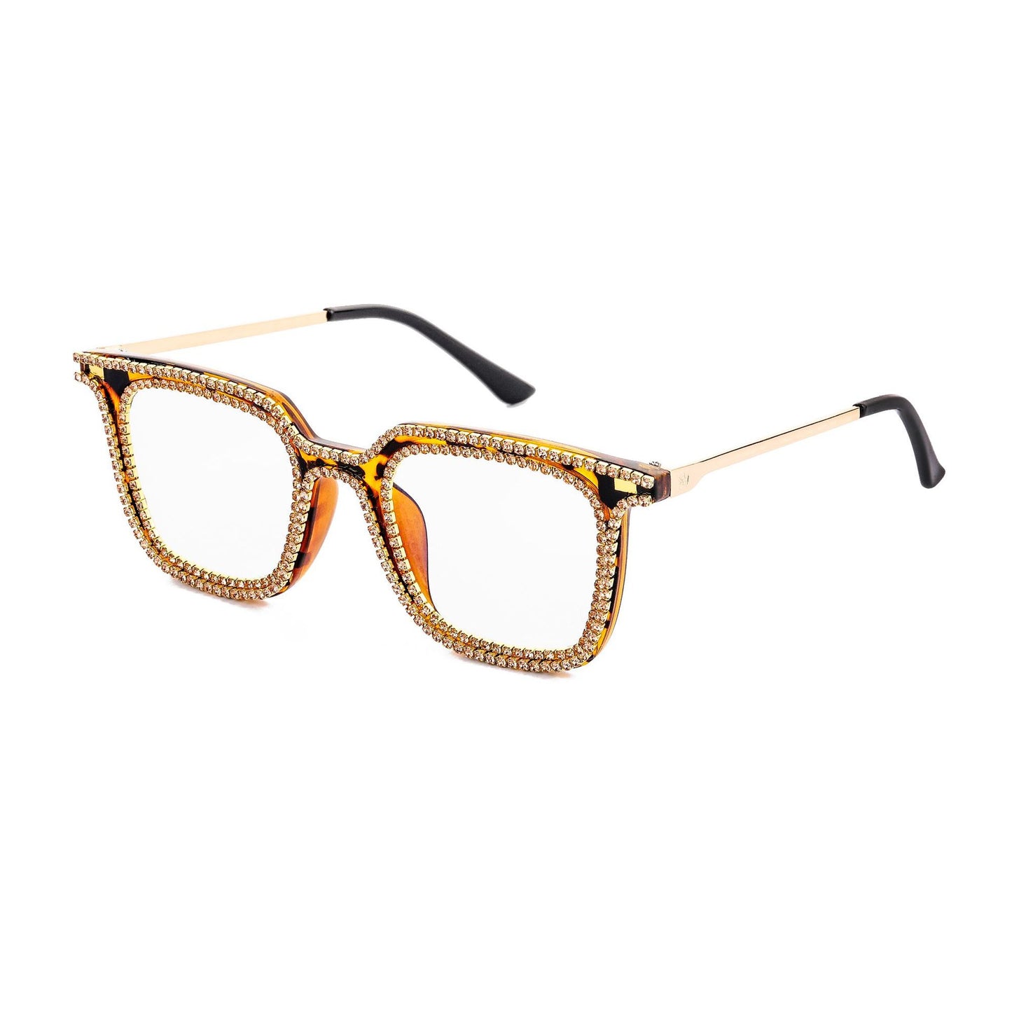 Square Point Drill Leopard Pattern Frame Diamond Sunglasses