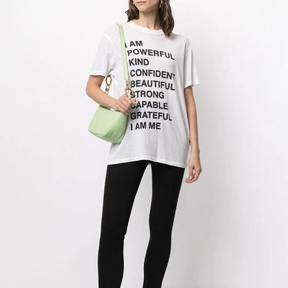 Women Shirt Letter Print O-Neck Cotton