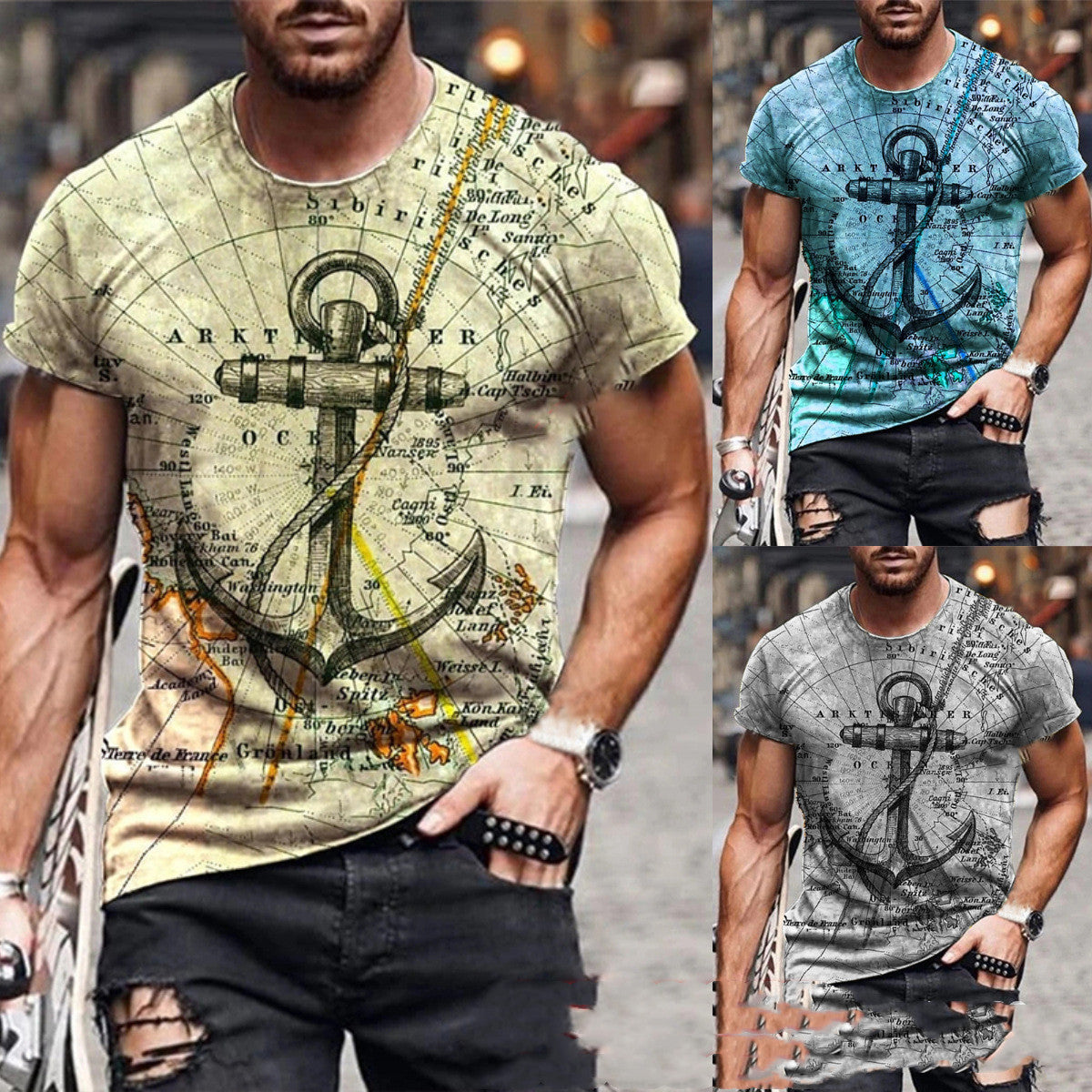 New Map Anchor Print Short-Sleeved T-Shirt Multicolor