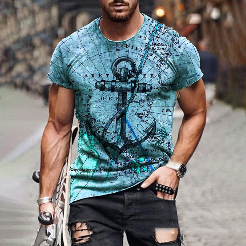 New Map Anchor Print Short-Sleeved T-Shirt Multicolor