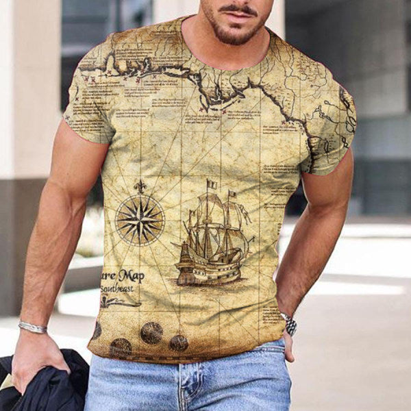 New Map Anchor Print Short-Sleeved T-Shirt Multicolor