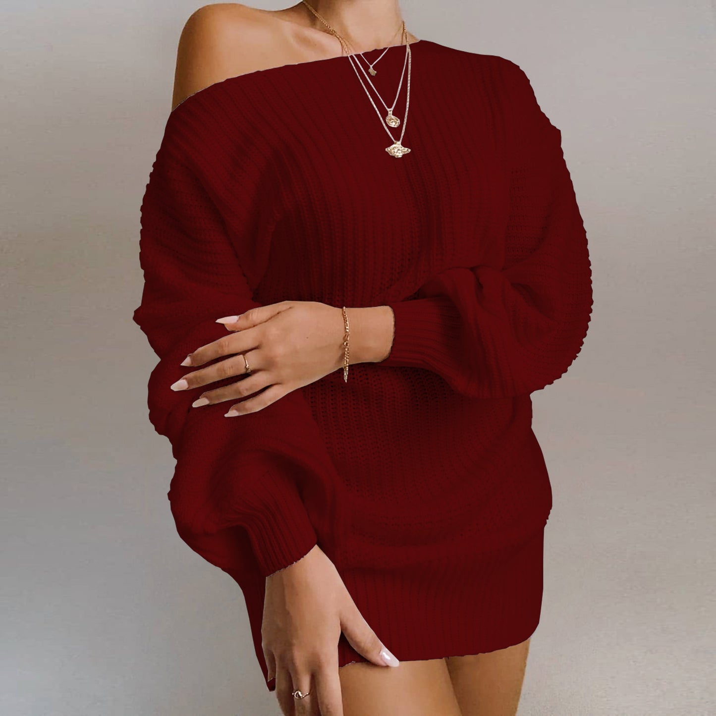 Women Off Shoulder Knitted Sweater Dress