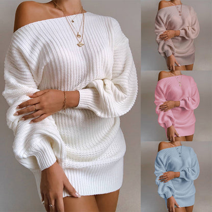 Women Off Shoulder Knitted Sweater Dress