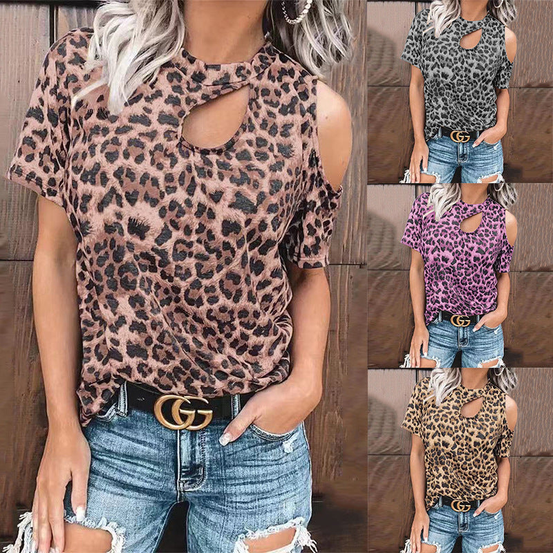 Strapless Leopard Print Hollow Sexy Short Sleeve