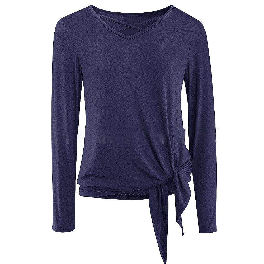 Nice-Forever Winter Women Pure Color Bandage Casual T-Shirts