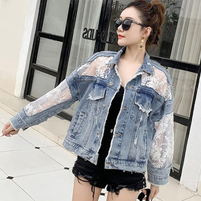 Denim Short Lace Stitching Loose Sun Protection Jacket