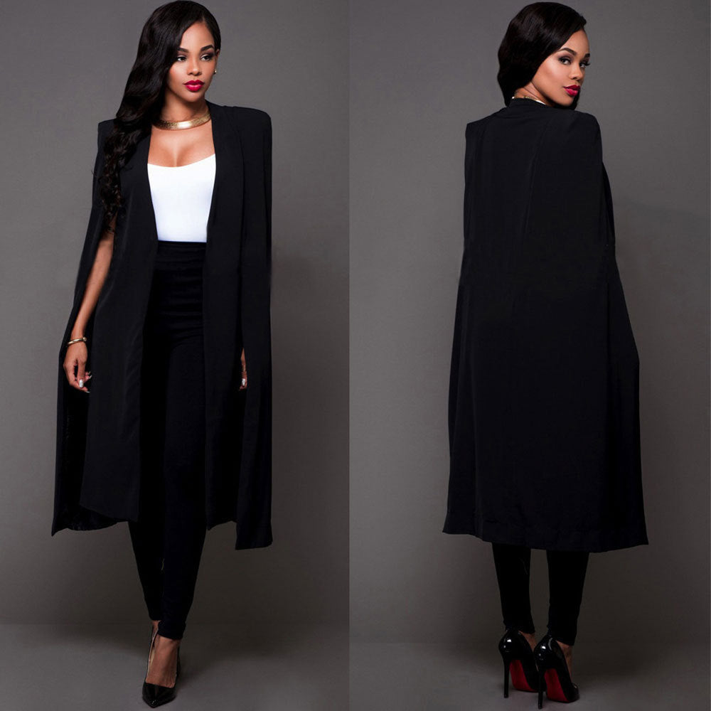 Solid Color Long Cloak Suit Jacket