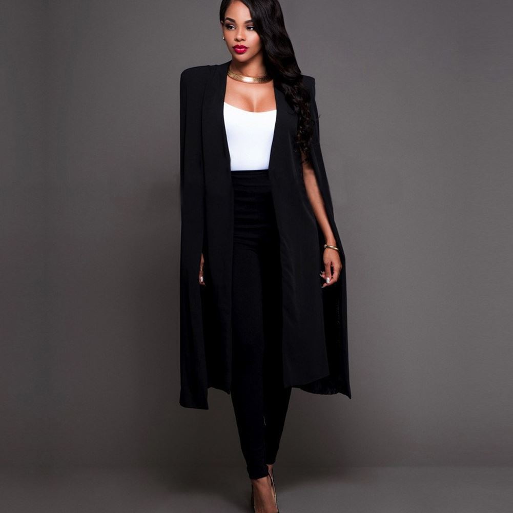 Solid Color Long Cloak Suit Jacket