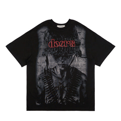 Dark Black Figure Print Short Sleeve T-Shirt