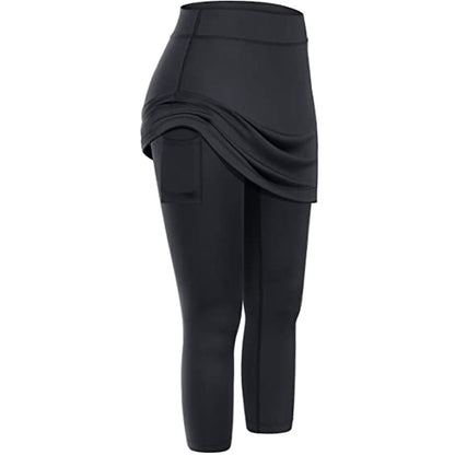 Women Tennis Skirted Pockets Elastic Sports Yoga Capris Skirts Legging