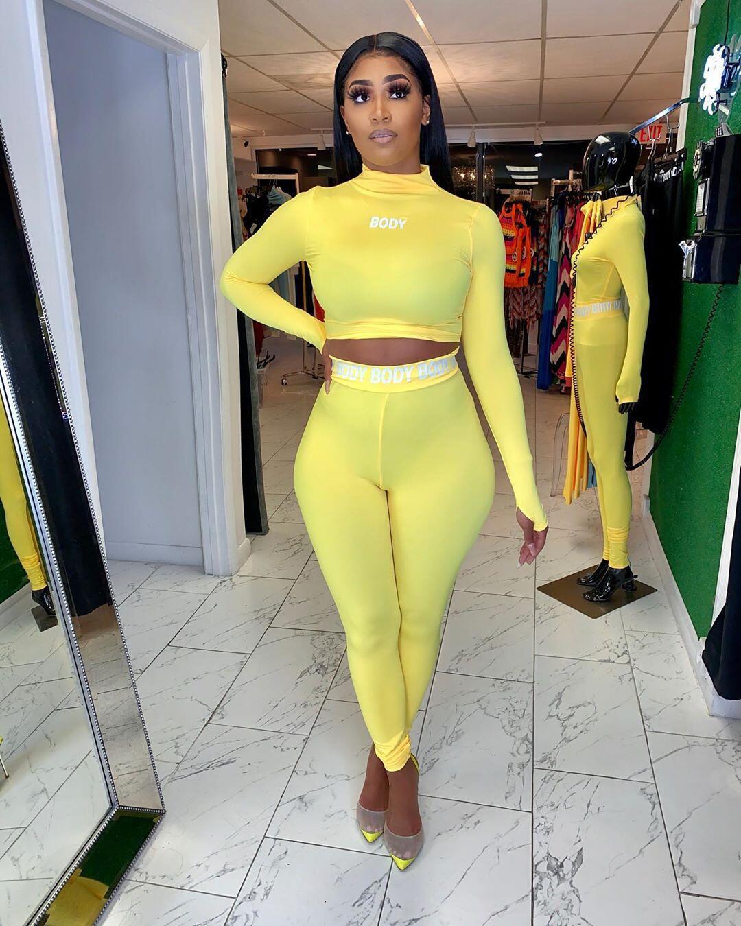 Solid Color Tight Long Sleeve Two Piece Suit