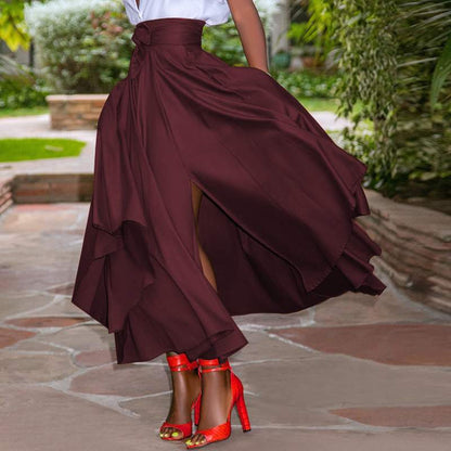 Women Summer Vintage Zipper Long Maxi Skirts