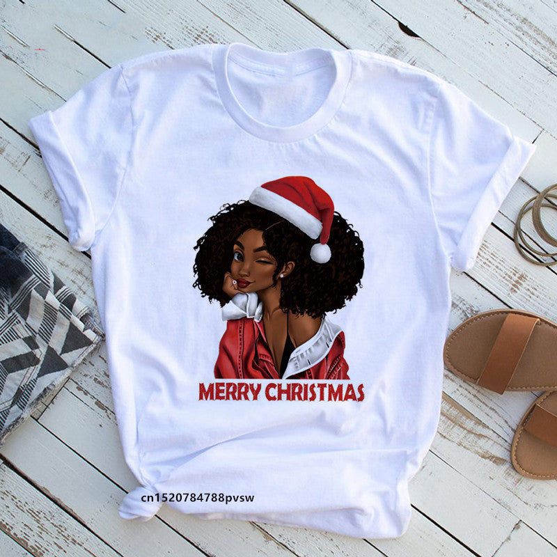 Women's New Style African Black Girl Print Ladies T-Shirt Comfortable Modal