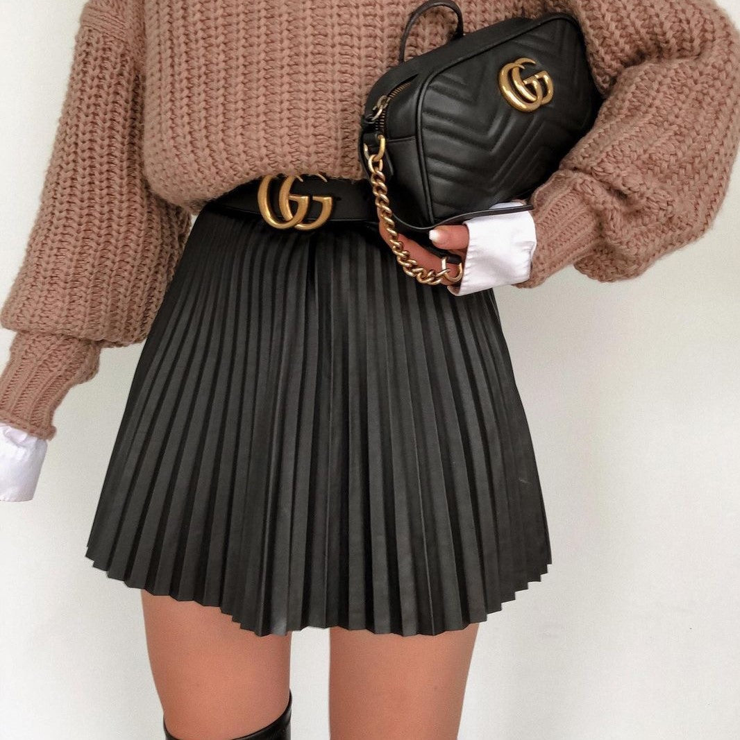 Draped Pleated Knitted Mini Skirts