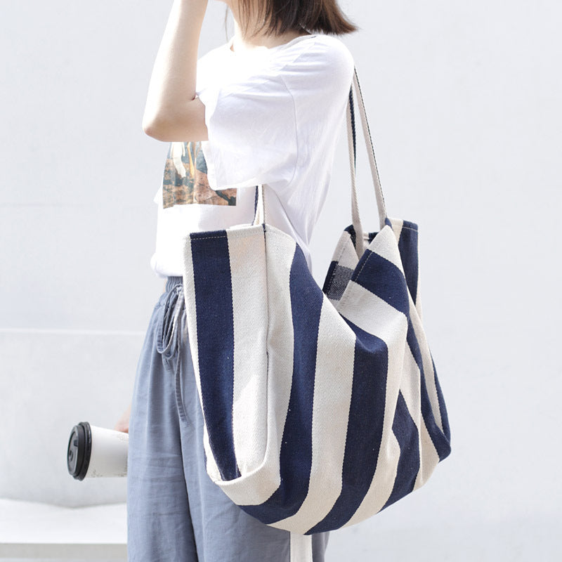 Striped Canvas Bags High Capacity Shoulder Bags