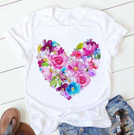 Fashion Flower Love Print Short Sleeve