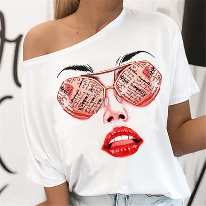 Fashionable cool sunglasses print T-shirt