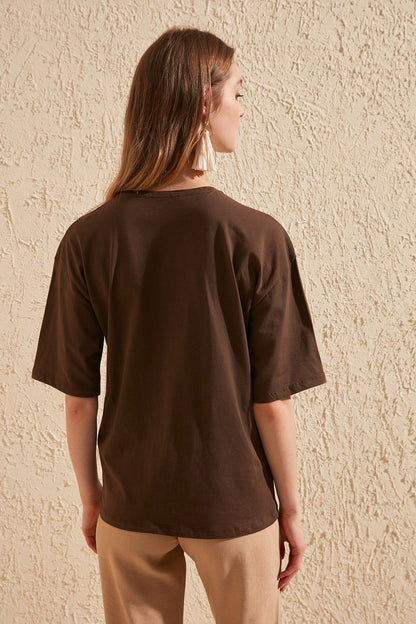 Women's cotton t-shirts brown Printed top