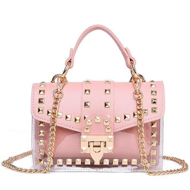 Transparent studded shoulder bag