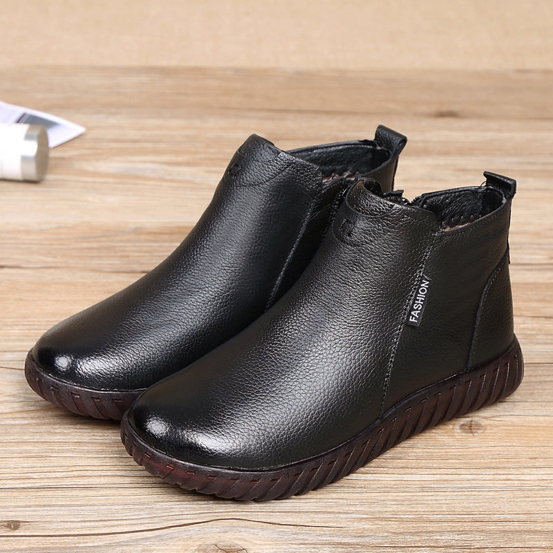 Leather cotton short non-slip boots